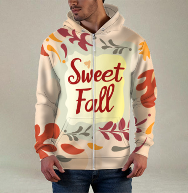 Осенние листья мягко падают под Sweet Fall, Толстовка мужская на молнии 3Д полная запечатка