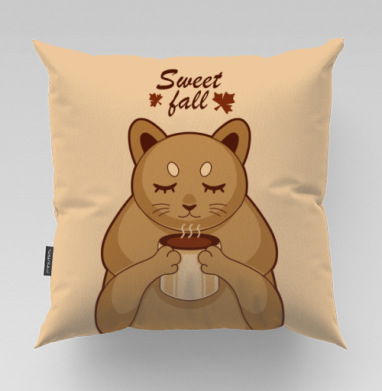 Медведь с чашкой тепла и осенней нежности Sweet fall, Подушка велюр плюшевая 45х45