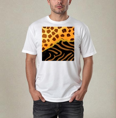 Golden animal print / Золотой анималистичный паттерн зебры и жирафа, Футболка / Мужчинам / Pure / Белая / C принтом