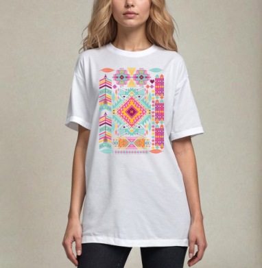 Trendy tribal ornament, Футболка / Унисекс / Оверсайз / Белая / C принтом