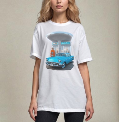 Chevrolet Bel Air / Шевроле Бел Эйр, Футболка / Унисекс / Оверсайз / Белая / C принтом