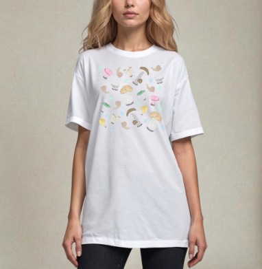 Разнообразные грибы с улитками на сером фоне, Футболка / Унисекс / Оверсайз / Белая / C принтом