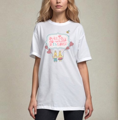 All you need is love! / Всё, что нужно — это любовь!, Футболка / Унисекс / Оверсайз / Белая / C принтом