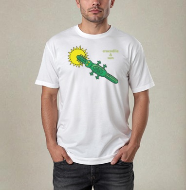 Зеленый крокодил заглатывает желтое солнце crocodile & sun, Футболка / Мужчинам / Pure / Белая / C принтом