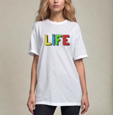 Яркое граффити LIFE — вдохновение и энергия жизни, Футболка / Унисекс / Оверсайз / Белая / C принтом