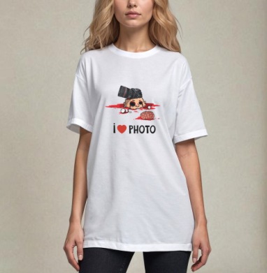 Черная сатирическая сцена о фанатичной любви к фото I LOVE PHOTO - Магазин футболок izya - Дизайнерские принты