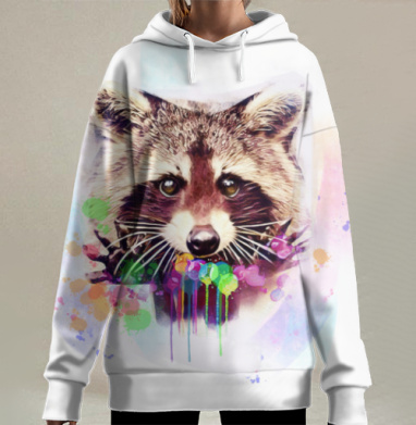 Радостный Енот, Hoodie Long Oversize 3D