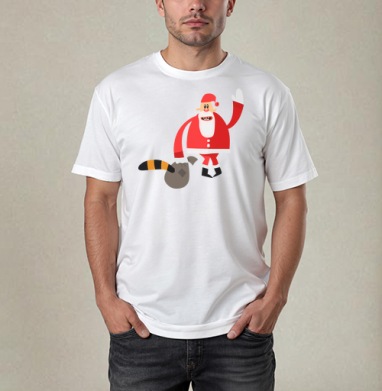 Odd Santa / Необычный Санта тащит тигриный хвост в странное Рождество шутливо, Футболка / Мужчинам / Pure / Белая / C принтом