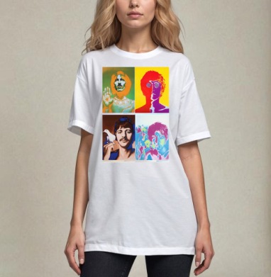The Beatles Pop-art, Футболка / Унисекс / Оверсайз / Белая / C принтом
