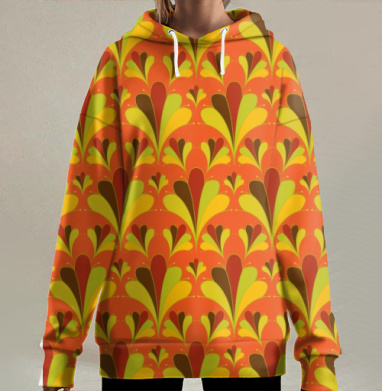 Абстрактные цветочные силуэты с геометрией живой природы, Hoodie Long Oversize 3D