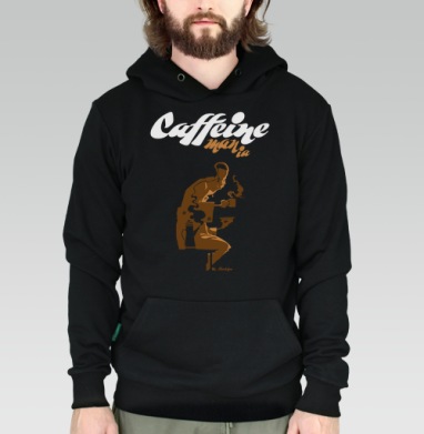 Caffeine mania/Кофеиномания минимализм ретро плакат с силуэтами бариста и чашки - Купить мужские толстовки regular Одежда по фигуре в Москве, цена мужских толстовок regular  с прикольными принтами - магазин дизайнерской одежды Maryjane
