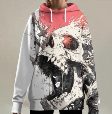 Череп с извергаемым потоком смерти и внутреннего протеста, Hoodie Long Oversize 3D