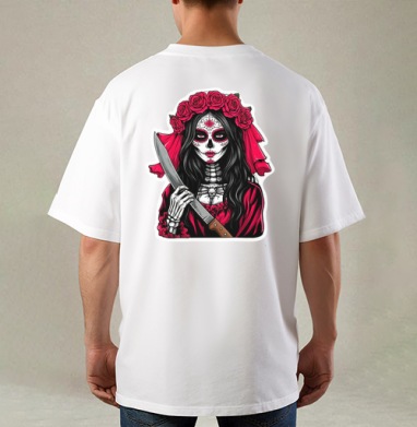 Мстительная невеста Santa Muerte с ножом, Футболка / Мужская / Оверсайз / С принтом на спине