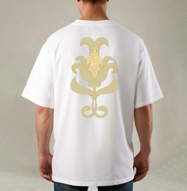 Стилизованный початок кукурузы с листьями в декоративном стиле, Футболка / Мужская / Оверсайз / С принтом на спине
