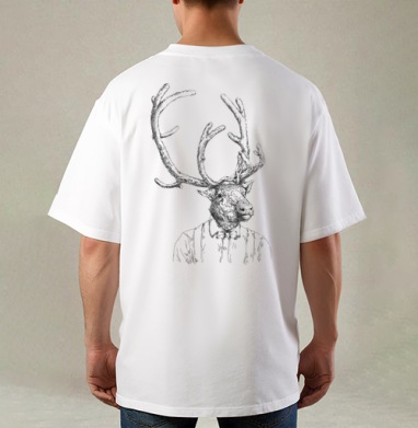 Hipster handdrawn deer / Хипстер олень нарисованный от руки, Футболка / Мужская / Оверсайз / С принтом на спине