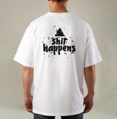 Стикер «Shit happens» — смелый графический дизайн, Футболка / Мужская / Оверсайз / С принтом на спине