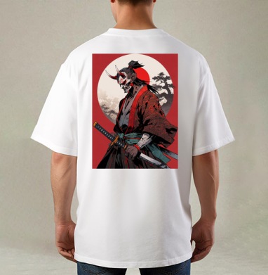 Warrior Demon in Traditional Kimono / Воин демон самурай в маске, Футболка / Мужская / Оверсайз / С принтом на спине