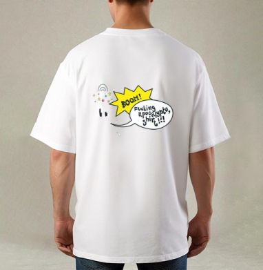 Эмоциональный взрыв в стиле поп-арт с надписью BOOM shirt, Футболка / Мужская / Оверсайз / С принтом на спине