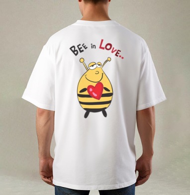 Bee in Love / Влюбленная пчела, Футболка / Мужская / Оверсайз / С принтом на спине