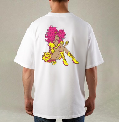 Яркая девушка с десертами в стиле поп арт, Футболка / Мужская / Оверсайз / С принтом на спине