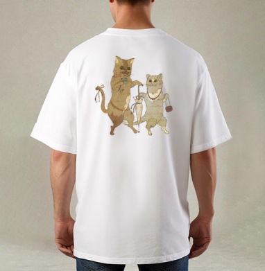 Katzen / Кошки, Футболка / Мужская / Оверсайз / С принтом на спине