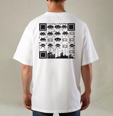 Цифровое инопланетное вторжение с пиксельными пришельцами Space Invaders, Футболка / Мужская / Оверсайз / С принтом на спине