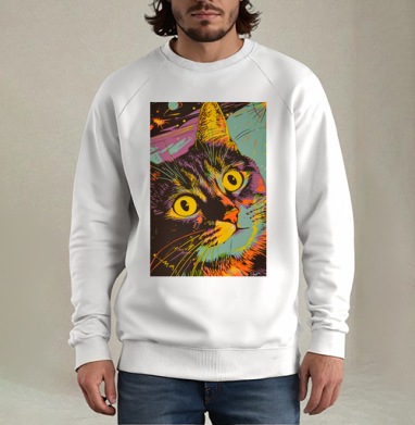 Кот Космос Вселенная Яркий Энергичный, Свитшот мужской белый