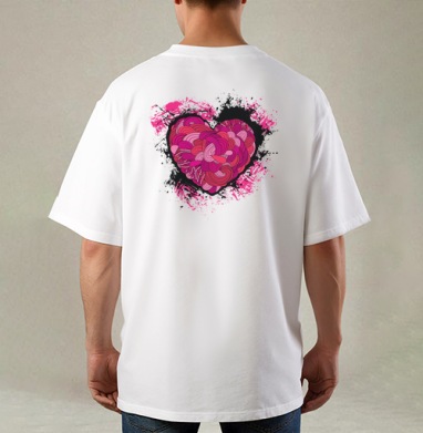 Bold Pulsing Heart / Пульсирующее сердце выражает смелый прекрасный хаос любви, Футболка / Мужская / Оверсайз / С принтом на спине