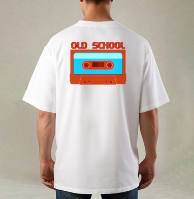 Яркая ретро аудиокассета OLD SCHOOL – стиль и ностальгия, Футболка / Мужская / Оверсайз / С принтом на спине
