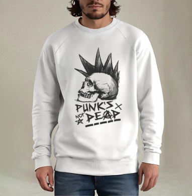 Череп с ирокезом PUNKS NOT DEAD – панк-графика - Купить Товары с принтом 