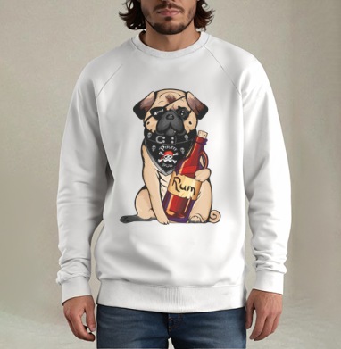 Pirate pug, Свитшот мужской белый