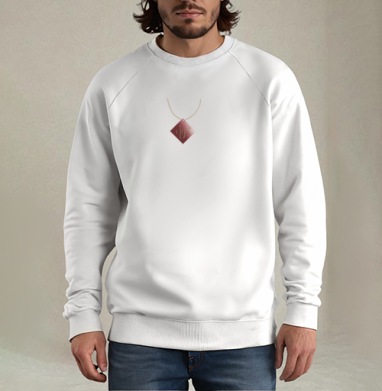 Роскошный бордовый брелок с золотым каллиграфическим узором на ярком бордовом, Свитшот мужской белый