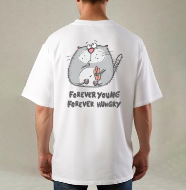 Russian Student - forever young - forever hungry / Русский студент — вечно молодой, вечно голодный, Футболка / Мужская / Оверсайз / С принтом на спине