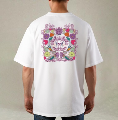 Skull in flowers / Череп в цветах, Футболка / Мужская / Оверсайз / С принтом на спине