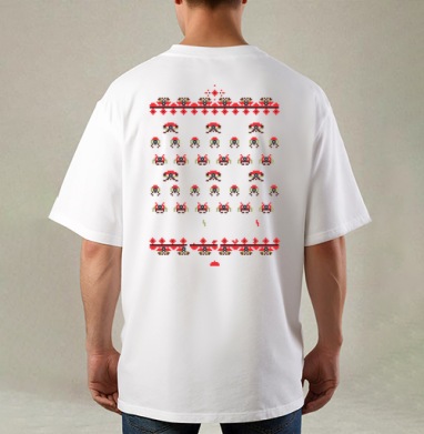 Space invaders a la rus / Космические захватчики а-ля рус, Футболка / Мужская / Оверсайз / С принтом на спине