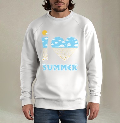 Любовь к лету с полевыми цветами голубое небо SUMMER, Свитшот мужской белый