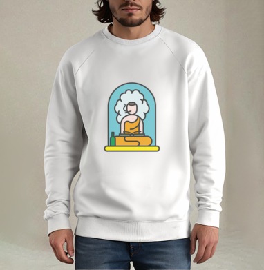 Медитирующий человек с трубкой в нише на подоконнике, Свитшот мужской белый