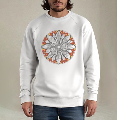 Mandala/Мандала симметричный зентангл узор для созерцания медитативного черно белого, Свитшот мужской белый