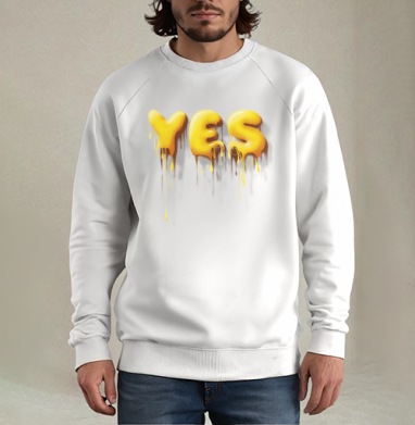 Объемные желтые капающие буквы да Yes, Свитшот мужской белый