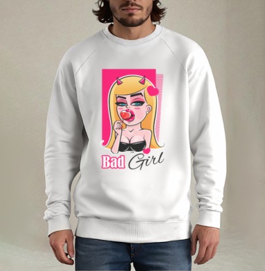 Дерзкая девушка с леденцом и рогами Bad Girl, Свитшот мужской белый