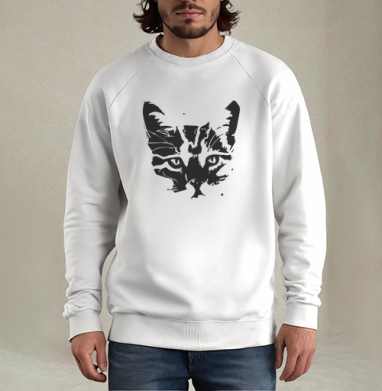 Черно-белый силуэт кошки с выразительным взглядом - Магазин футболок freedezigner - Дизайнерские принты