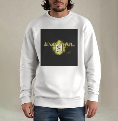 Логотип личного бренда EvilHail на черном фоне, Свитшот мужской белый