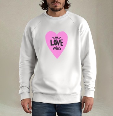 LOVE wins яркое розовое сердце с короной, Свитшот мужской белый