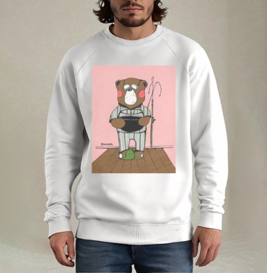 Медведь в пижаме с удочками на пирсе – мечта и уют - Магазин футболок Nastasy - Дизайнерские принты
