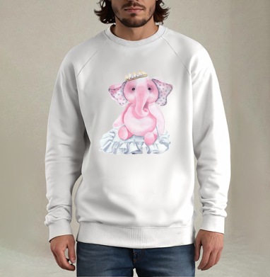 Pink elephant princess / Розовый слон-принцесса, Свитшот мужской белый
