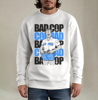 Ироничный принт Bad Cop McLOVIN в стиле комикс-арт, Свитшот мужской белый