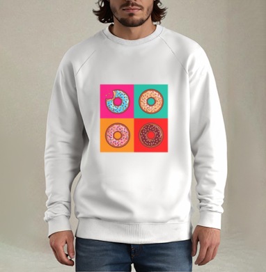 Pop art donut / Пончик в стиле поп-арт, Свитшот мужской белый