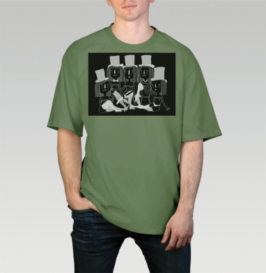 Графичная иллюстрация «Тишина за кулисами», Футболка мужская оверсайз оливковая