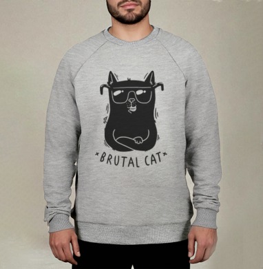 Футболка с принтом «Brutal Cat» в стиле минимализм, Свитшот мужской меланж начес/петля