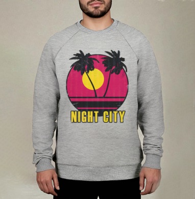Закат вечер пальмы город Night City, Свитшот мужской меланж начес/петля